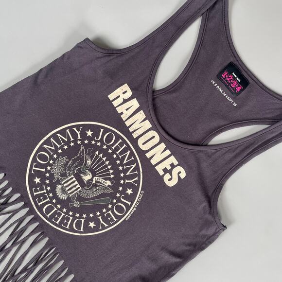 Y2K 1234 Fringe RAMONES Deconstructed Band Tee Racer Back 2012 Tank Top PUNK - Picture 4 of 10